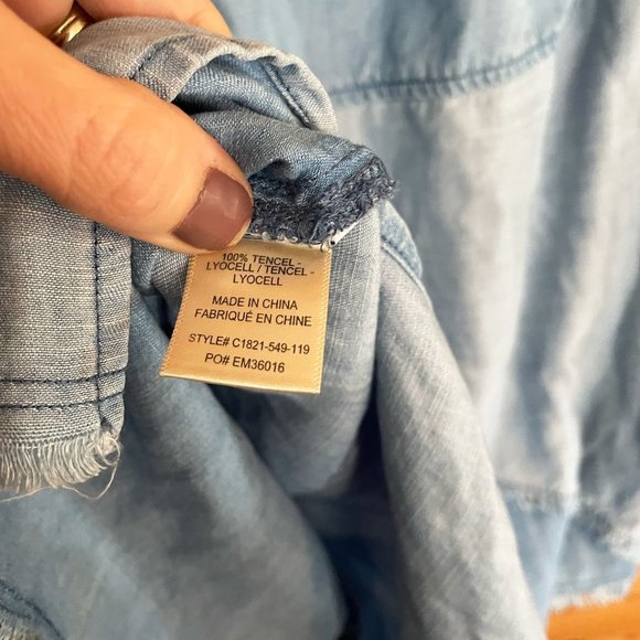 Cloth & Stone Off the Shoulder Chambray Patchwork Top Small - Picture 5 of 7